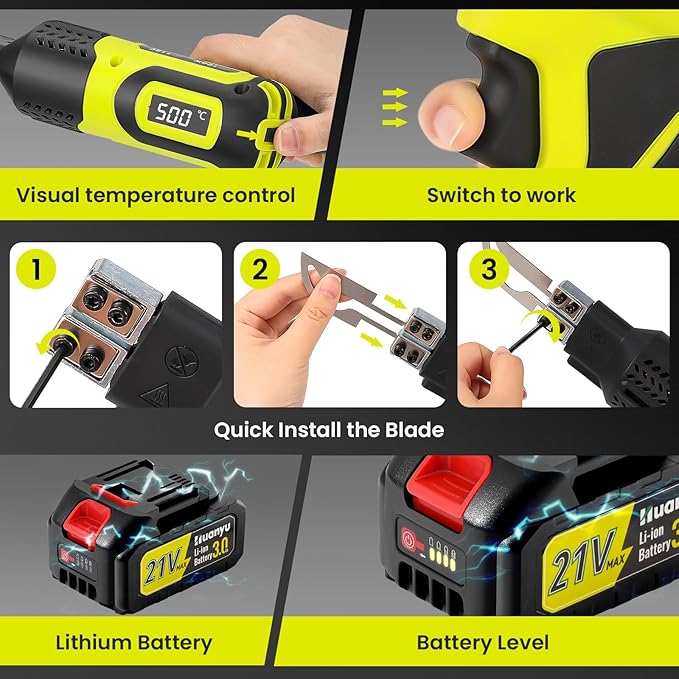 Huanyu Cordless Hot Knife with Temp. Display 100W Max 500℃ 3.0Ah Battery - Image 5
