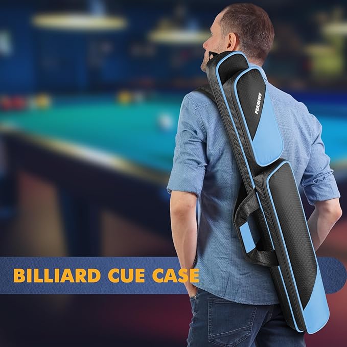 PEKREWS Pool Cue Case, Pool Stick Case 2x2 Holds 2 Sticks with 2 Accessory Zipper Pockets, Sturdy Polyester Pool Cue Carry Bag with Shoulder Strap Handle, Soft Billiard Cue Sling Bag for Men and Women