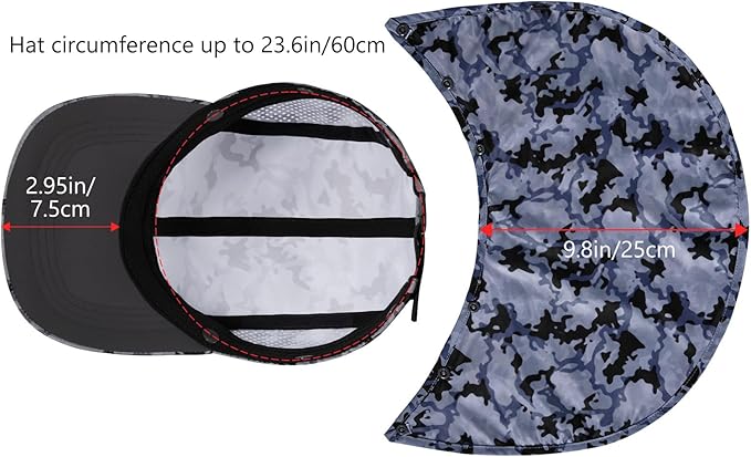 BASSDASH UPF 50+ Foldable Fishing Hat Baseball Cap with Removable Neck Flap Portable for Men Women Golf Hiking