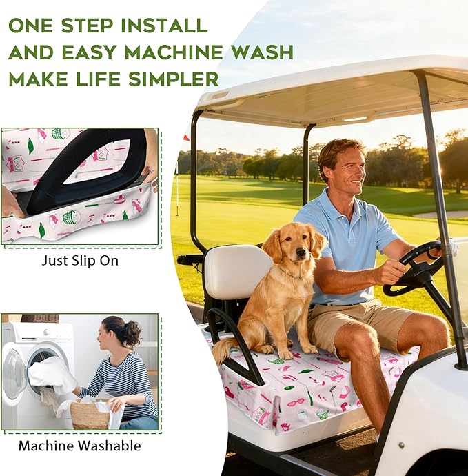 Golf Cart Seat Covers Club Car Golf Cart Accessories for Men Women Golf Carts Seat Towel Blanket 2-Seat Golf Cart Decorations