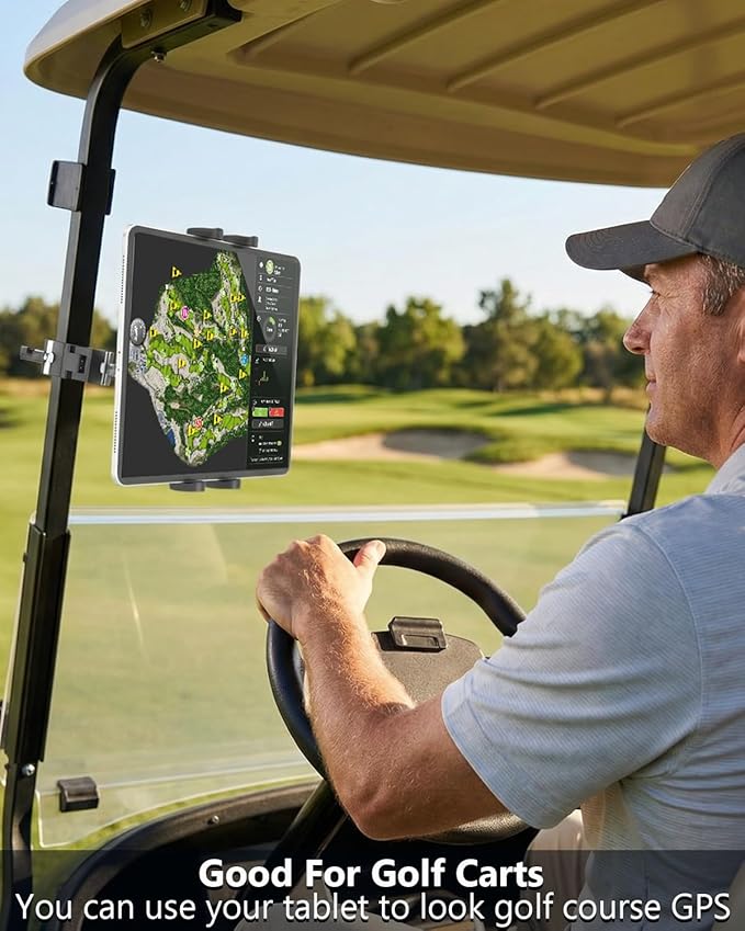 Charchendo Pro Golf Cart Series Tablet Mount - Heavy Duty Clamp for 1.1"-1.8" Tubes/Pipes, Tablet Holder with Anti-Slip Silicone, Perfect for ZGO/Club Car/Other Golf Carts, for 4-13in Devices