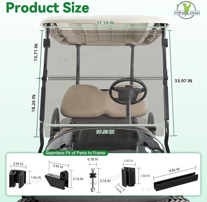 Panglong Precedent Golf Cart Tinted Windshield with all Windshield Clips, Fold Down Windshield Anti-UV Impact Resistant, Fit 2004-Up Club Car Precedent, Tempo, Onward Golf Carts-37.59"W X 33.97"H