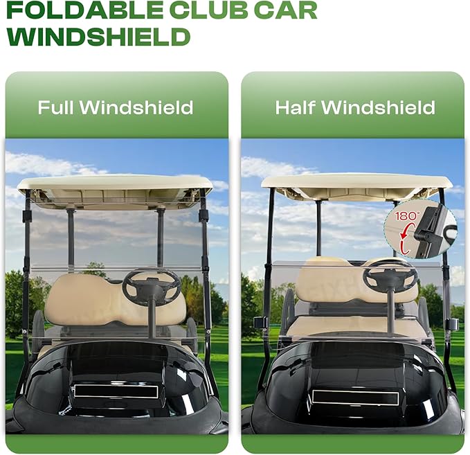 Golf Cart Windshield for Club Car Precedent,Tempo,Onward 2004-up Gas/Electric Golf Carts, Foldable PC UV Resistant Club Car Windshield（Tinted/Clear） (37.59" W x 33.96" H)