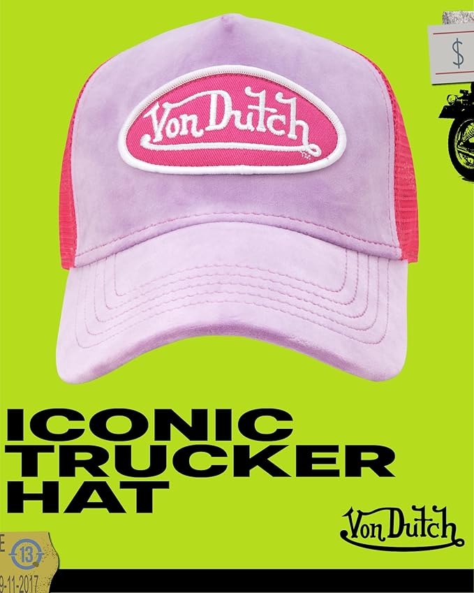 Von Dutch Unisex Trucker Hat - Velvet Curved Bill Mesh Back Retro Classic Adjustable Snapback Baseball Cap for Men and Women