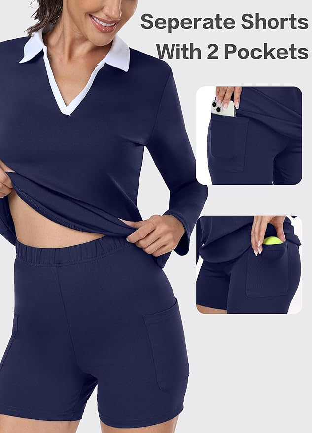 Hiverlay Golf Dresses for Women with Shorts and Pockets, V-Neck Short Sleeve Tennis Dress, Workout Athletic Dresses