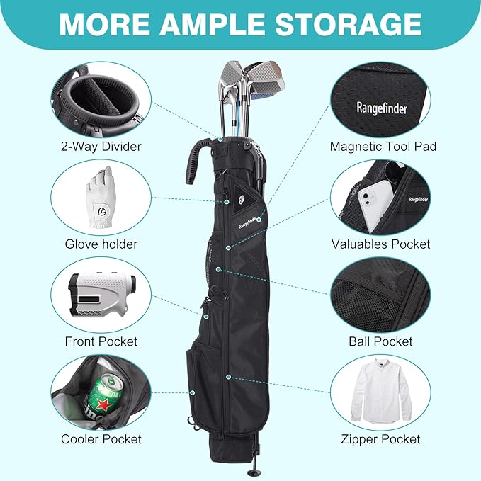 Sunday Golf Bag with Strap & Stand, Lightweight Golf Stand Bags with Two-Way Divider/Cooler Pocket, Golf Club Bags Holds 5-6 Clubs for Driving Range, Par 3 and Standard Courses
