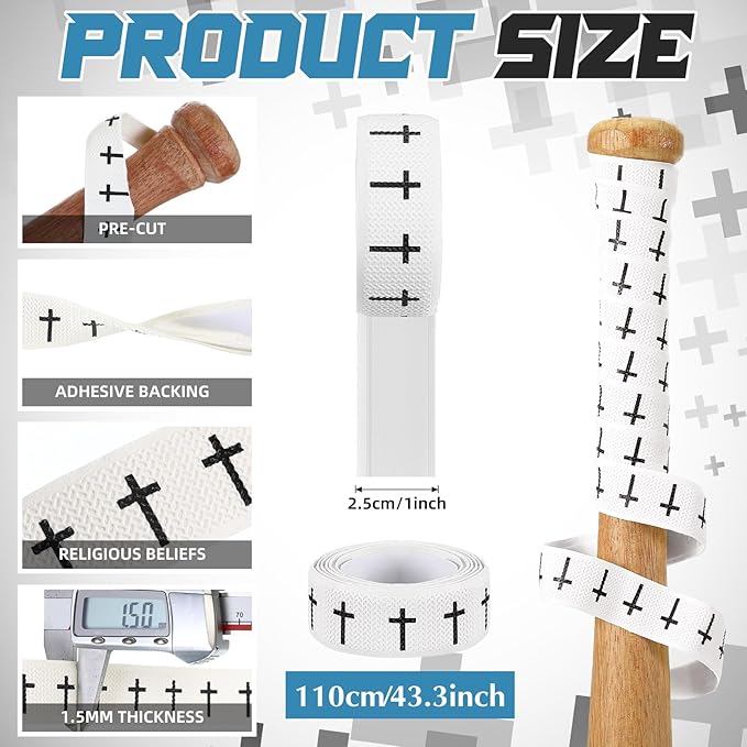 Pushglossy Christian Baseball Bat Grip Tapes 1.5mm Faith Cross Bat Grip Tape, Precut Full Adhesive Baseball Wrist Tape Scripture Design Non-Slip Religious Baseballs Grips Tapes