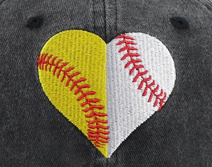 Baseball Softball Hat for Women, Funny Adjustable Cotton Sport Heart Baseball Cap