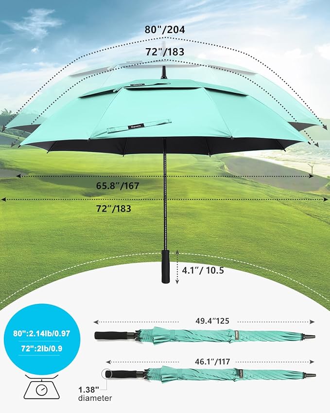 Gonex 54/62/68/72/80 Inch Extra Large Golf Umbrella, Automatic Open Travel Rain Umbrella with Windproof Water Resistant Double Canopy, Oversize Vented Umbrellas for 2-3 Men and UV Protection, Multiple Colors