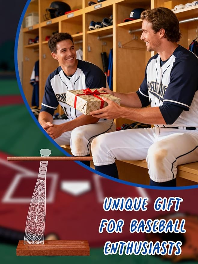 CoolGift Mart Light up Baseball Necklace Hanger and Championship Ring Display Stand, Acrylic Wooden LED Night Lamp with USB Powered, Gift for Baseball Softball Players Lovers