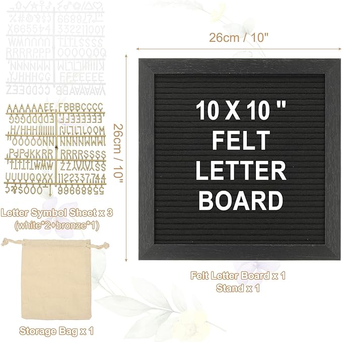 PATIKIL Felt Letter Board, 10x10Inches Black Wooden Changeable Message Board - Image 2