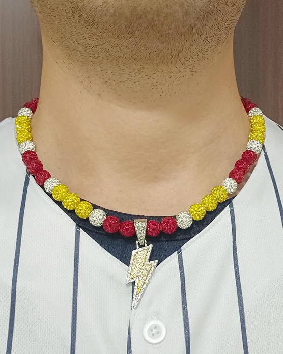 Baseball Necklace for Men 16/18/20 Inch Bling Ice Collection Lightning Bolt Pendant Necklace for Women Rhinestone Clay Beaded Discoball Accessories Gifts for Baseball Team Players Lovers