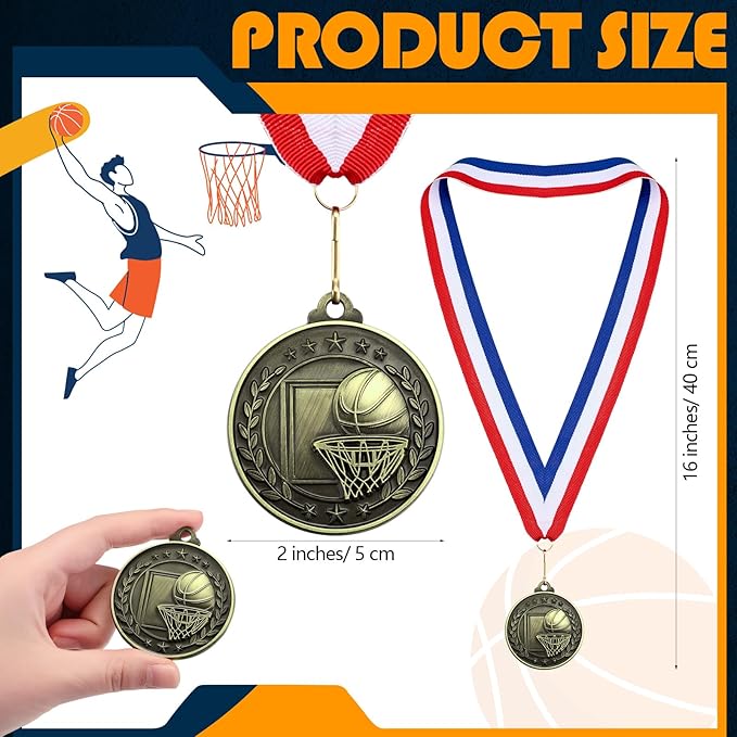 Misdary 12 Pack Medals with Neck Ribbons Team Participation Trophies for Kids Sports Awards Party Favors for Sports Competitions Celebration Gift