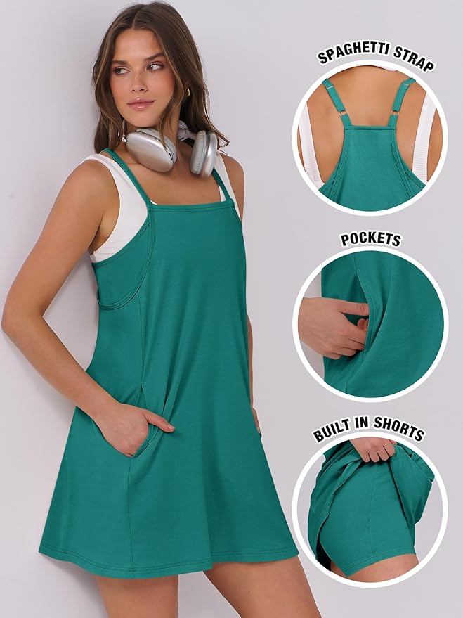 ANRABESS Women Summer Dress 2026 Beach Vacation Outfits Tennis Athletic Workout Romper Dress Built in Shorts Travel Clothes