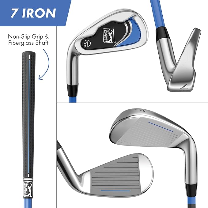 PGA Tour Youth Golf Club Set for Ages 5-15+ (3’5”-5’10”), Right and Left-Handed Kids Golf Sets – Beginner Junior Golf Clubs with Lightweight Stand Bag, Mallet Putter, Hybrid, Driver