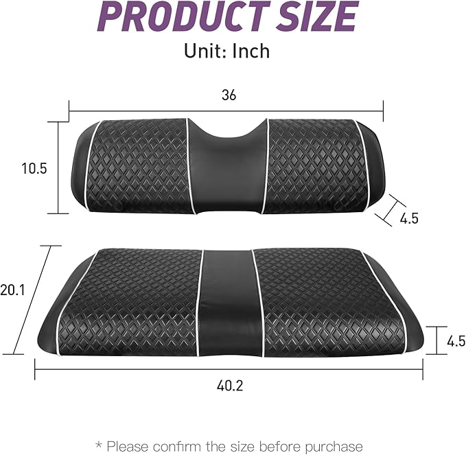 NOKINS Golf Cart Seat Covers Fit for EZGO TXT 1994-2013/EZGO RXV OEM Standard Front Seat Cushion, Backrest Vinyl Leather Litte Diamond Seat Covers, No Stapler Required (Black&White Piping)