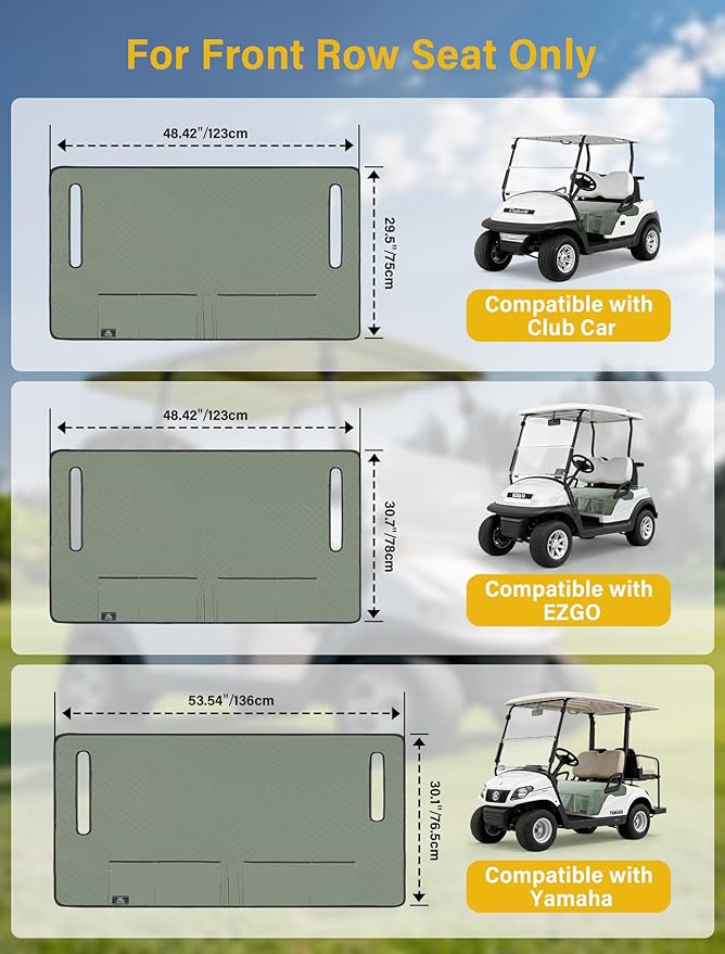 Golf Cart Seat Covers,Golf Cart Seat Towel Blanket with 4 Front Pockets & Nonskid Bottom Fits for EZGO TXT, RXV and More 2 Person Seats Golf Carts (Silver Green, Ezgo TXT, RXV)
