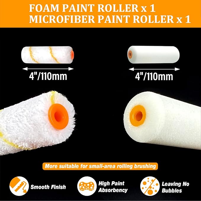 4-inch Paint Roller Tray Set, Foam & Microfiber Paint Roller, Roller Frame - Image 5