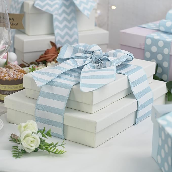 MEEDEE Blue White Stripe Ribbon 2.5 Inch Light Blue Wired Ribbon - Image 4