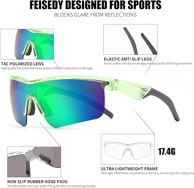 FEISEDY Kids Teens Baseball Polarized Sunglasses Sports TR90 Frame Boys Girls Cycling B2454