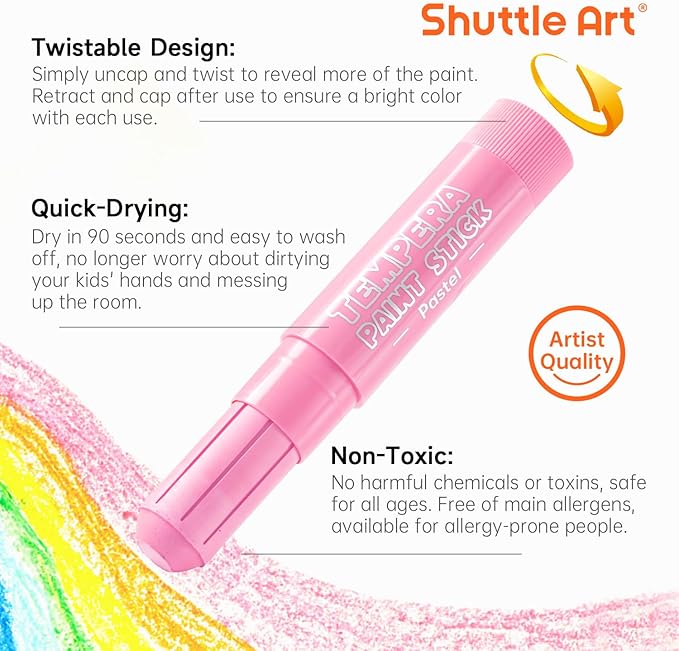 Shuttle Art Tempera Paint Sticks, 20 Pastel Colors, Solid Tempera Paint - Image 4