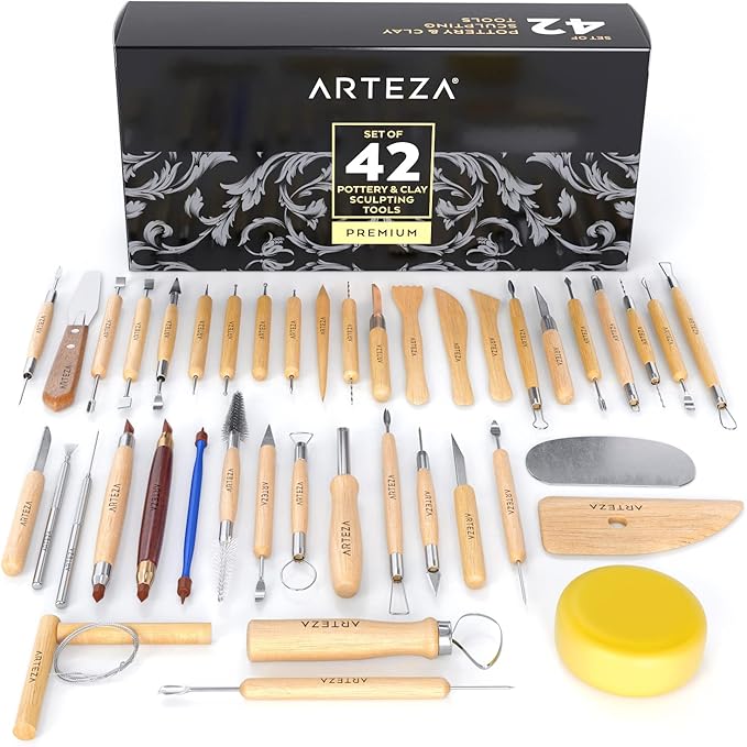 Arteza Pottery & Polymer Clay Tools, 42-Piece Sculpting Set, Steel Tip Tools - Image 8