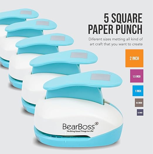 BearBoss Square Paper Punch Set, 5 Different Sizes, Scrapbooking Crafting Tool - Image 5