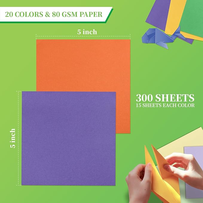 Granhoolm 300 Sheets Origami Paper, 20 Colors Origami Paper 5x5 inch, Double - Image 4