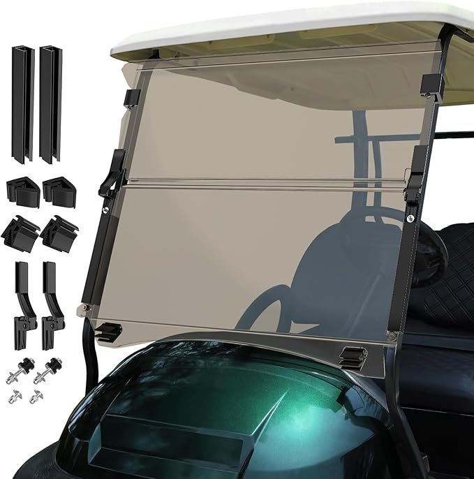 Club Car Precedent Windshield,Golf Cart Windshield for Precedent/Tempo/Onward (2004-Up)– Heavy Duty Hinges, Foldable, Anti-UV & Impact Resistant, 5MM Thick PC Material, 37.6"W X 33.2"H (tinted)
