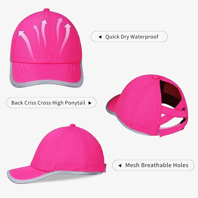 Little Girls Criss Cross Ponytail Hat Toddler Reflective Baseball Cap Kids Quick Dry Summer Sports Hats Age 3-8