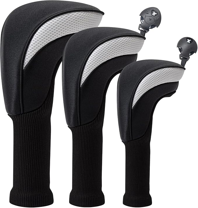 Golf Club Head Covers for Woods 3/4/5/6 Pieces Long Neck Mesh Sports Golf Club Headcovers Set with Interchangeable No. Tags 3 4 5 6 7 X Golf Accessories for Men Women