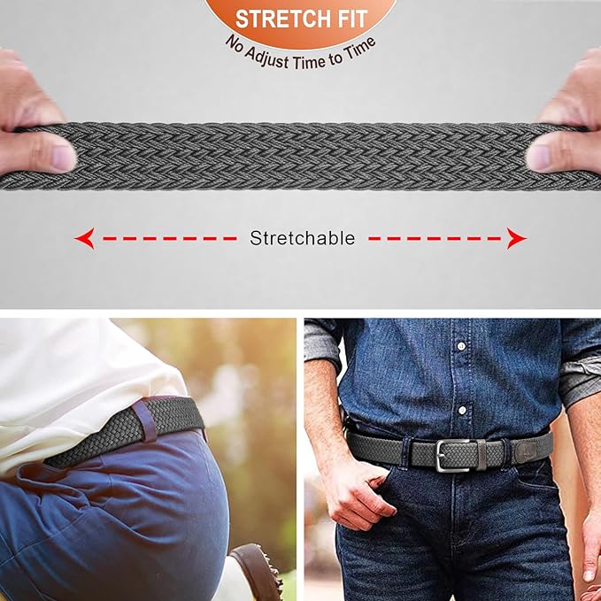 KEMISANT Men's Golf Belt 2 Pack-Braided Woven Stretch Belt for Gift Men Casual Jeans Sports Work 1 3/8"