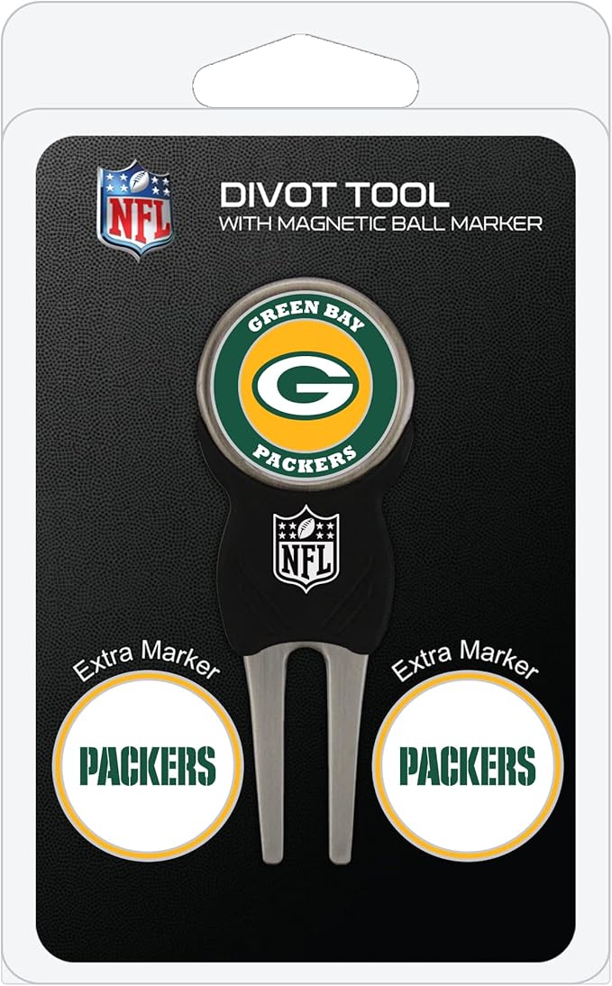 Team Golf NFL Divot Tool with 3 Golf Ball Markers Pack, Markers are Removable Magnetic Double-Sided Enamel