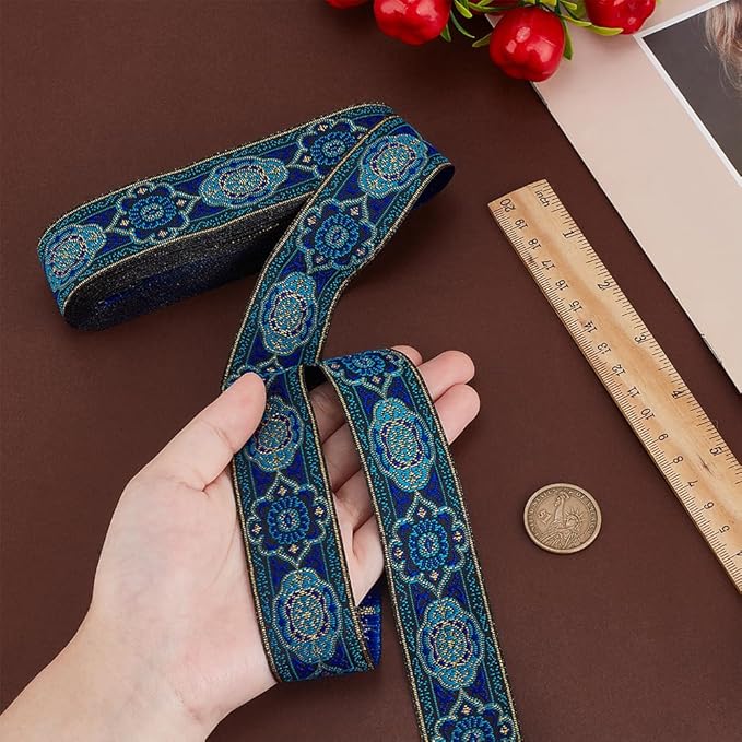 PH PandaHall 1.3 Inch Vintage Jacquard Ribbon, 7 Yards Emobridered Woven Ribbon - Image 3