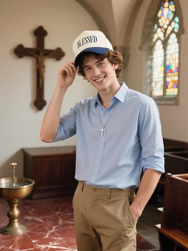 Blessed Trucker Hat, Vintage Embroidered Christian Baseball Caps for Men & Women, Trendy Religious/Birthday Gifts