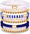 NLCAC 9 Pack Game Day Bracelets Stackable Heishi Beaded Stretchy Bracelet Preppy Jewelry Baseball Football Team Bracelets Sports Fan Accessories Gifts