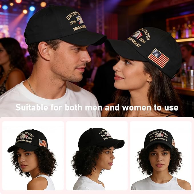 U.S.A 250th Anniversary Embroidered Baseball Cap Adjustable 1776-2026 Anniversary Birthday Retro Patriots Hat for Men Women
