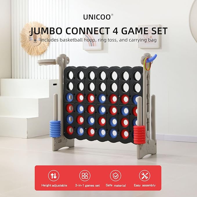 UNICOO® Height Adjustable Jumbo 4-to-Score Game, 4 in A Row Game - Image 2