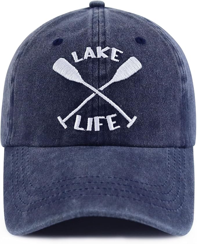 Lake Life Hats for Women Men, Funny Adjustable Washed Cotton Embroidered Summer Vacation Sun Baseball Cap