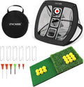 Pop Up Golf Chipping Net, Indoor/Outdoor Golfing Target Net Collapsible Portable Golf Hitting Net with 15 Training Balls and 2 Hitting Mats for Backyard Driving and Swing