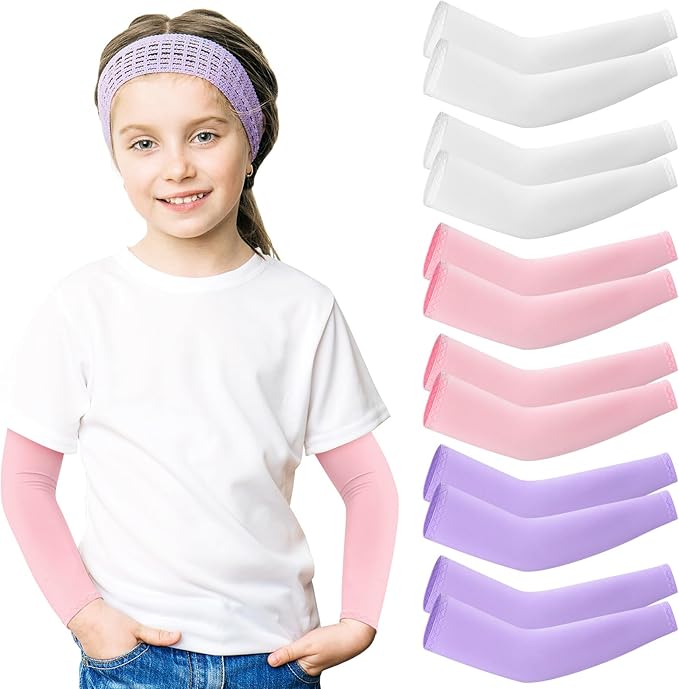 SATINIOR 6 Pairs Arm Sleeves for Kids, Compression UV Cooling Arm Sleeve for Baseball Football Youth Boy Girl Sports