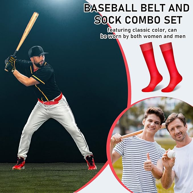 Zhanmai Baseball Belt and Socks Combo, Adjustable Elastic Belt and Softball Socks, Multiple Sizes for Youth Boys Girls, Adult