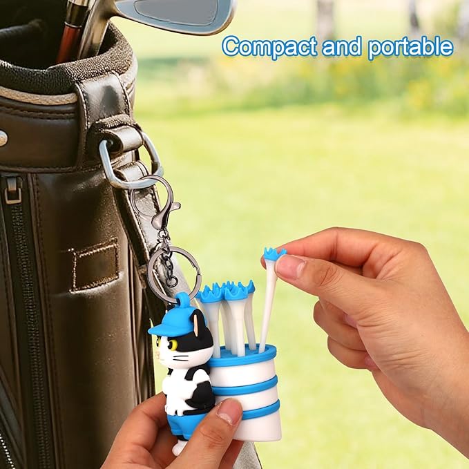 Penitue Cat Caddie Golf Tee Holder, Including 8 Golf Ball Tees Creative Cute Cat Holder Set for Women Men Golfers Attaching to Backpack Shoulder Bag Belt