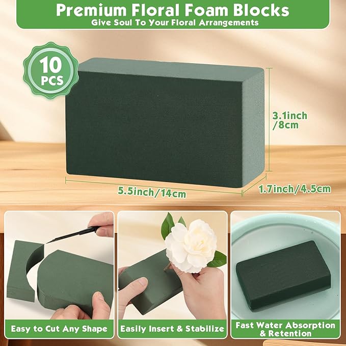 MAPVOLUT 10 Pcs Green Floral Foam Blocks - 12mm x 65.62ft - Image 3