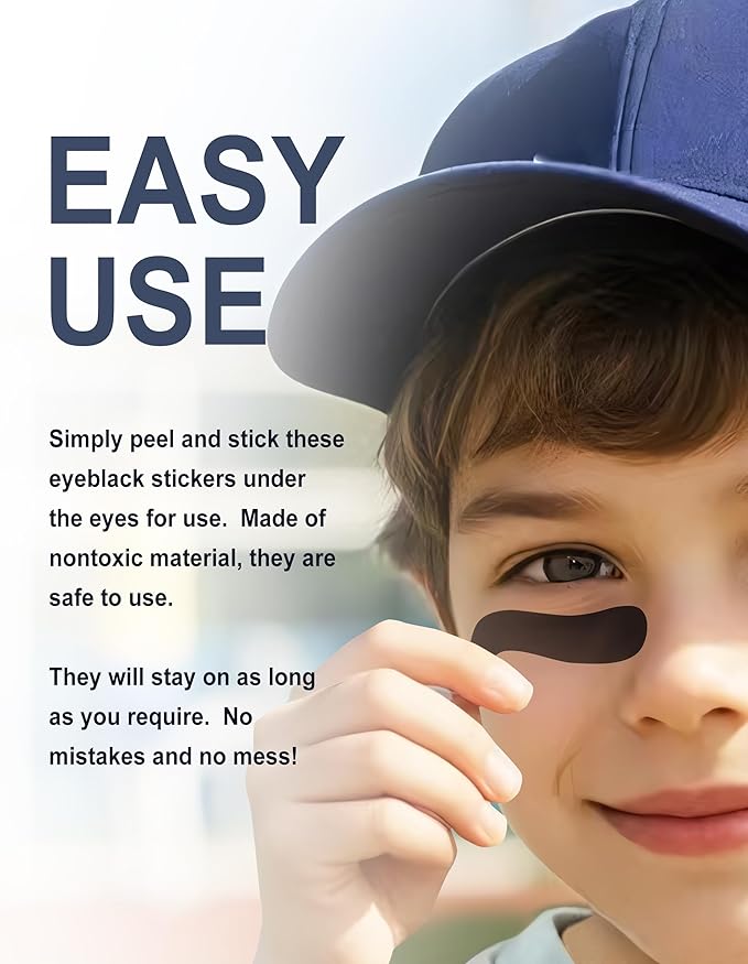144 Pairs Eye Black Stickers, Sports Face Eyeblack Sticker for Baseball Football Softball Accessories Themed Party Birthday Party Supplies 48 Pairs