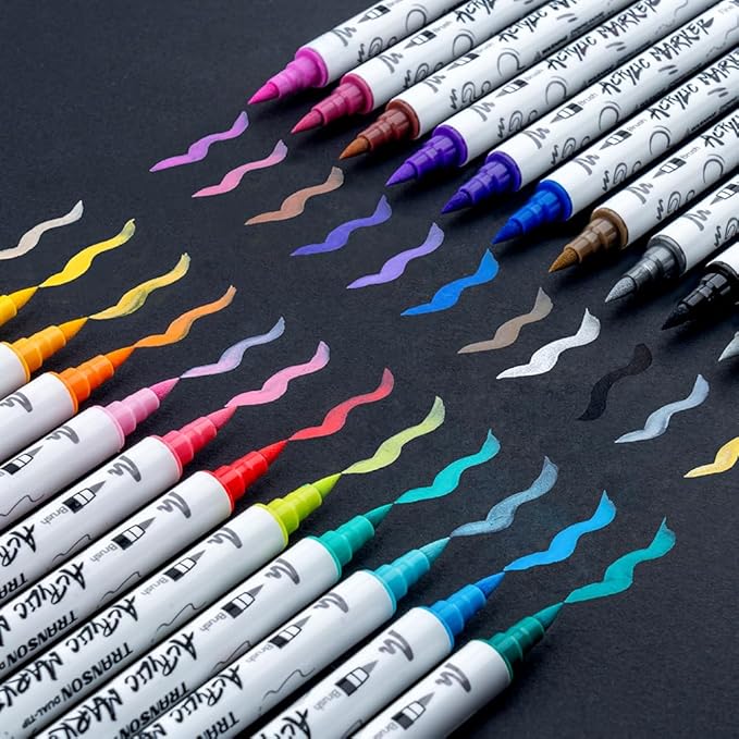TRANSON 24 Colors Fine and Brush Dual-tip Acrylic Paint Marker Pen Set - Image 5