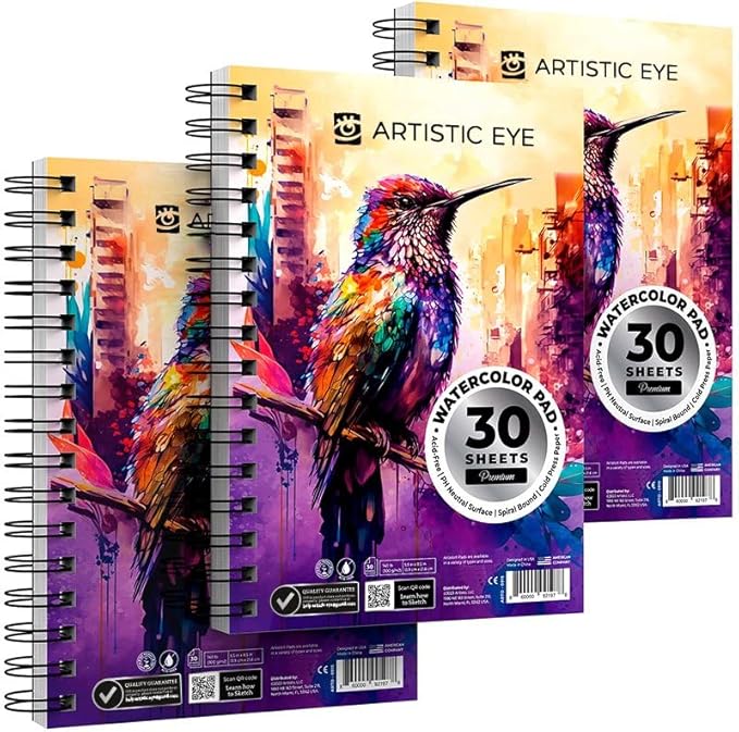 ARTISTIC EYE 5.5x8.5 Premium Watercolor Pads, Spiral Bound, Acid-Free Paper by ARTISTICEYE