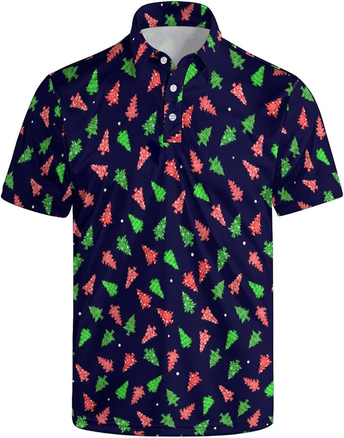 HUURAY Funny Golf Polos for Men Funny Print Short Sleeve Shirts Quick Dry Polo Shirts Hawaiian Shirt Performance Golf Outfits
