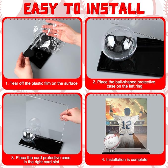 DoubleFill Acrylic Baseball Display Case for Ball and Cards Clear Base Ball Holder Ring Stand Set Centerpieces Protector Memorabilia Showcase for Official Size Baseball(Large)