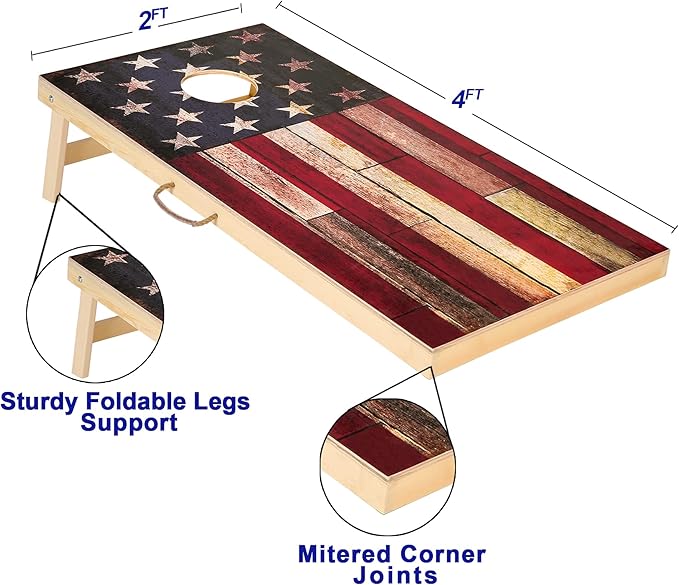 Solid Wood Vintage Cornhole Game Set, Two 4'x2'Cornhole Boards, 8 Cornhole Bags - Image 3